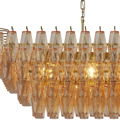 Modern Chandeliers for Dining Room, 54" Large Rectangle Gold Kitchen Chandelier Over Table, 12-Light with Smoke Glass Ceiling Lights, Farmhouse Pendant Lighting Fixture for Living Room Bedroom
