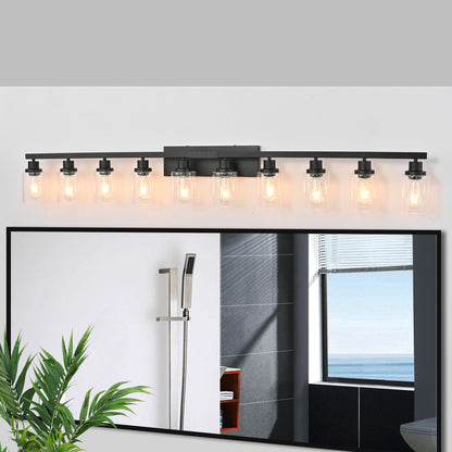 10 Light Bathroom Vanity Lights Over Mirror, 65.4inch Black Vanity Lights Fixtures Matte Black Modern Vanity Lights Black Bathroom Wall Lighting for Mirror Bedroom,Living Room