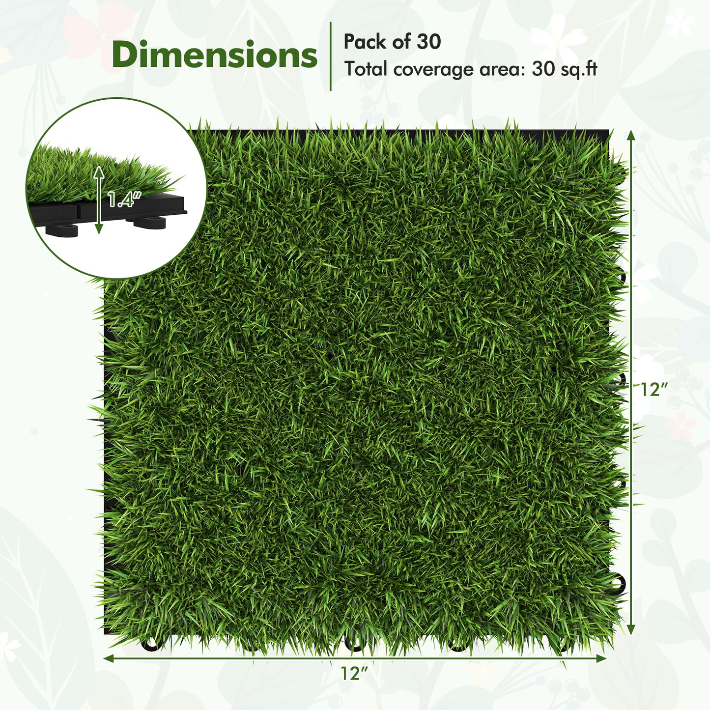 30 PCS Interlocking Artificial Grass Tiles