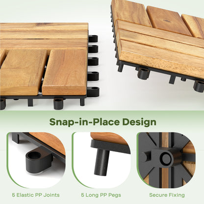 Pack of 30 Acacia Wood Interlocking Deck Tiles-Brown