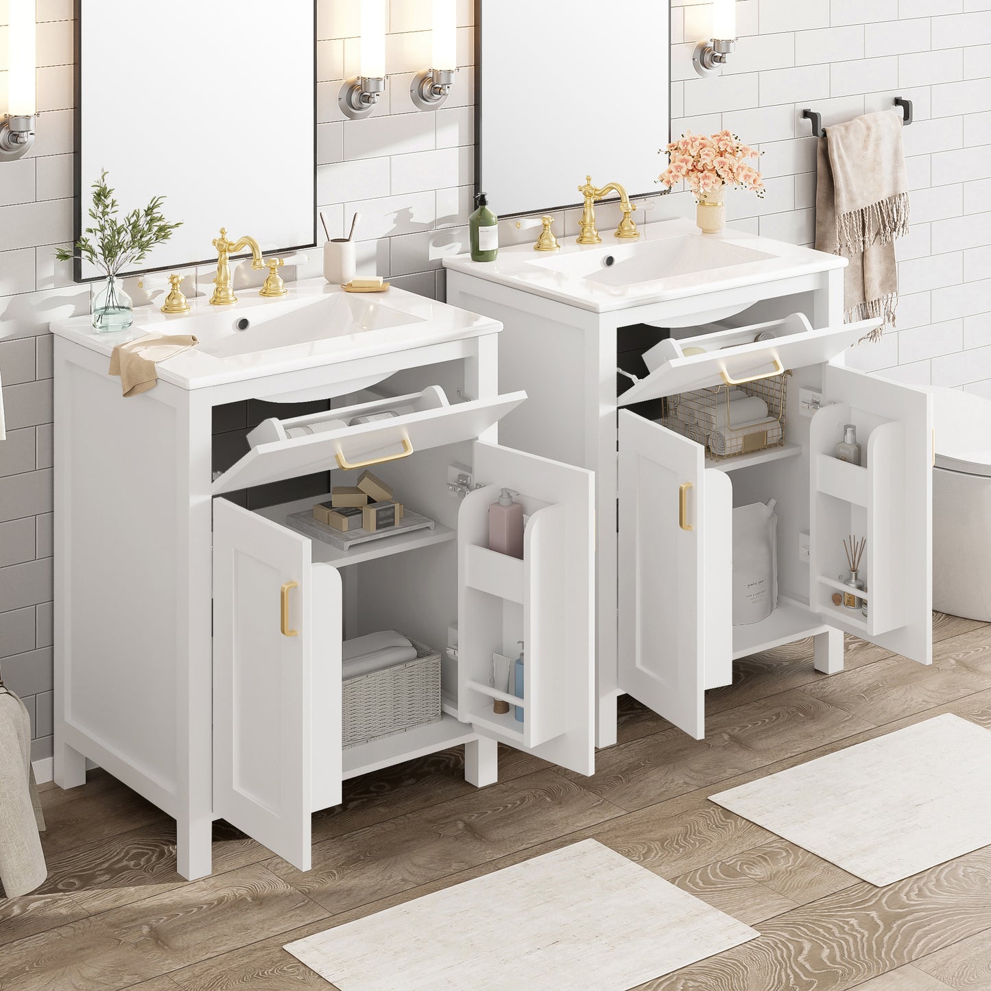 Modern 48-Inch Bathroom Vanity with Ceramic Sink, Soft-Close Doors, Flip Drawer, Double-Layer Door Shelves, Elegant Storage Solution