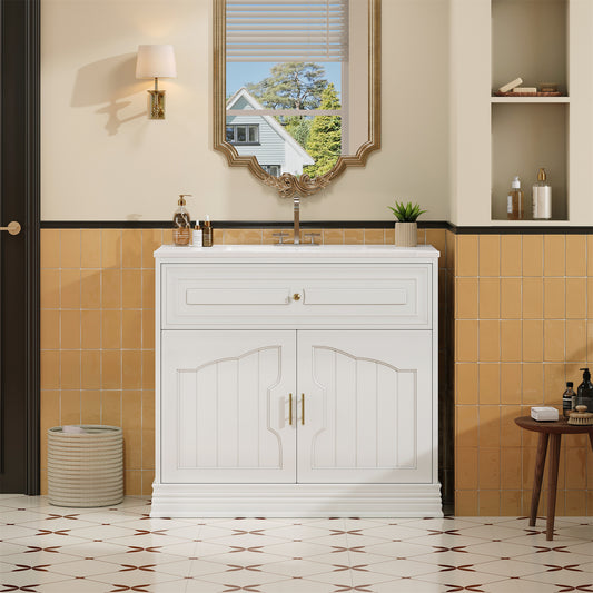 36" Luxurious Bathroom Vanity with Ceramic Sink, Bathroom Vanities Cabinet with 2 large Soft Closing Doors, Solid Wood Frame Bathroom Storage Cabinet