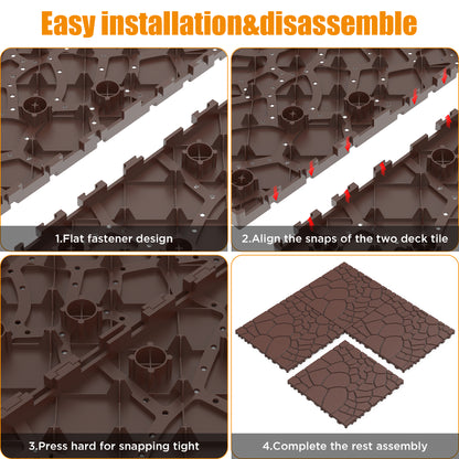 Stone texture 12" Patio Deck Tiles, DIY Module Interlocking Decking Tiles Floor Tile,Easy and Quick Installation Court Tiles for Porch Poolside Balcony Backyard 44pcs  Brown
