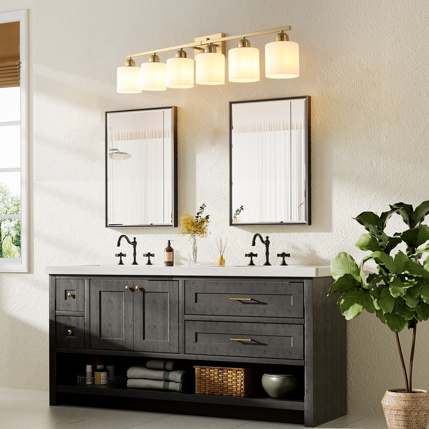 6 Light Gold Bathroom Vanity Light, Gold Bathroom Light Fixtures, 38" Modern Brushed Gold Vanity Lighting Fixtures for Bathroom Over Mirror, Gold Sconces Wall Lighting for Bedroom Living Room