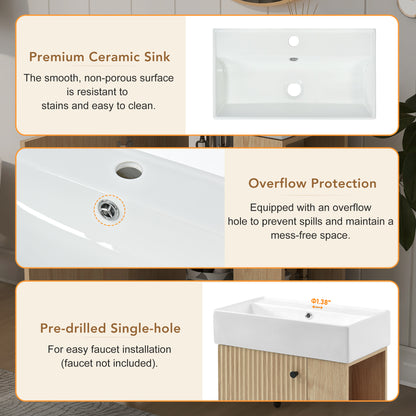 21.6" Modern Floating Bathroom Vanity with Ceramic Basin - Perfect for Small Bathrooms, Right side storage