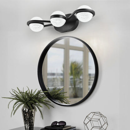 Bathroom Vanity Light, LED 3 Bulb Crystal Sand Acrylic Shades, Wall Mounted Decorative Lighting Fixture, Suitable for Bathroom Vanity Mirror (Black)