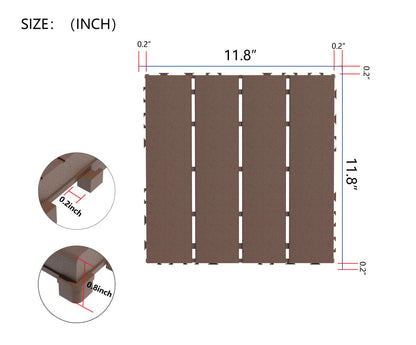 Plastic Interlocking Deck Tiles,44 Pack Patio Deck Tiles,12"x12" Square Waterproof Outdoor All Weather Use, Patio Decking Tiles for Poolside Balcony Backyard, Brown