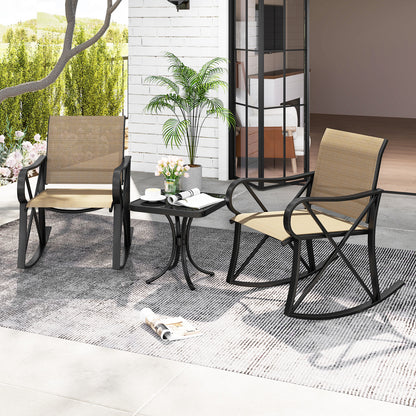 3 Piece Patio Rocking Set with Smooth Rocking Motion Outdoor Rocker Chair Bistro Set -Brown