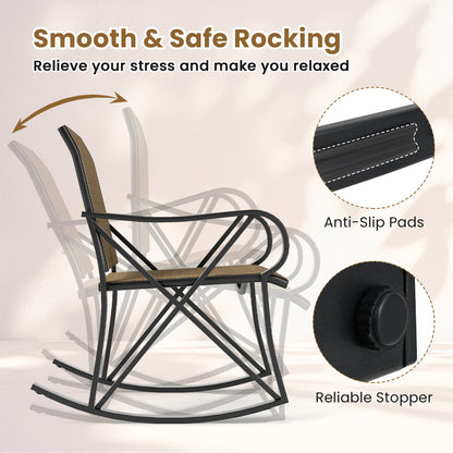 3 Piece Patio Rocking Set with Smooth Rocking Motion Outdoor Rocker Chair Bistro Set -Brown