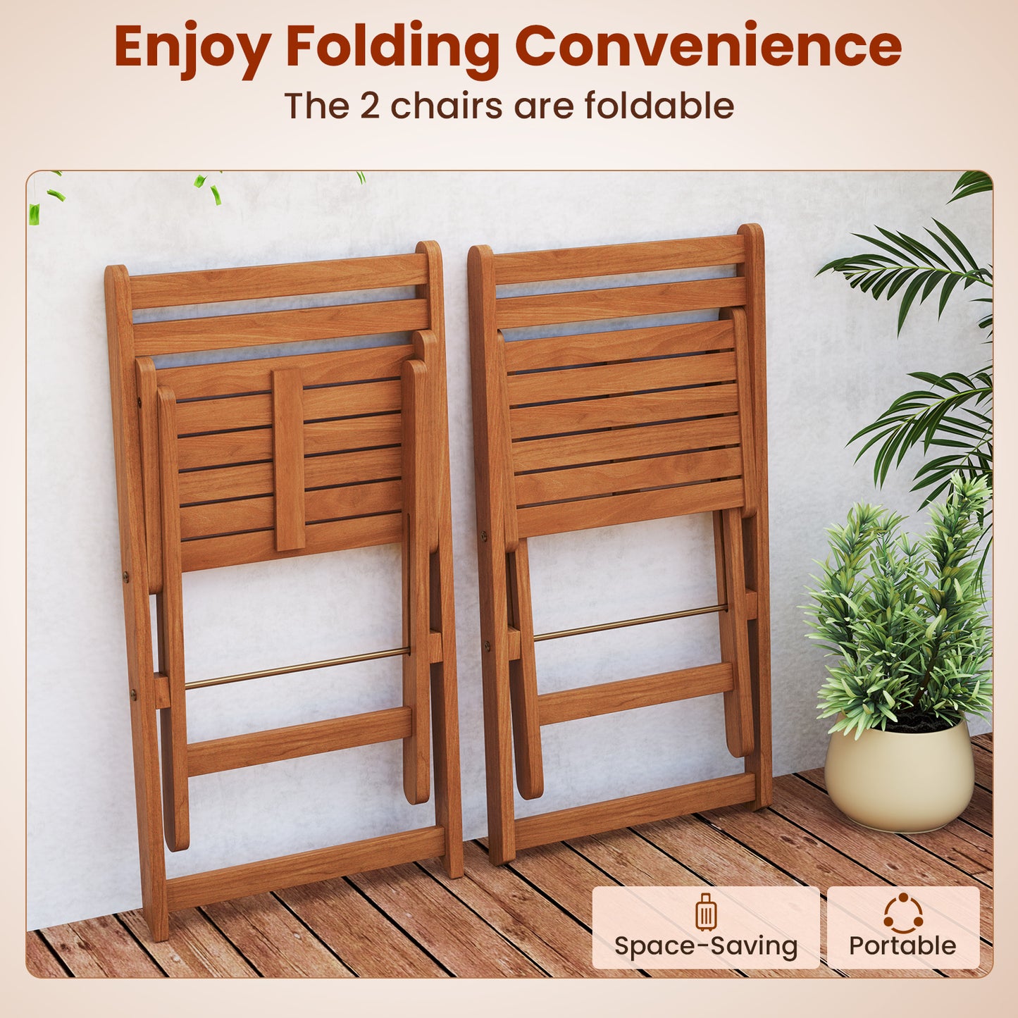 3 Piece Solid Wood Furniture Set with 2 Folding Chairs