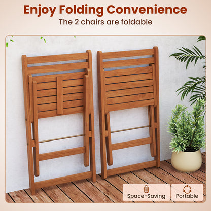 3 Piece Solid Wood Furniture Set with 2 Folding Chairs