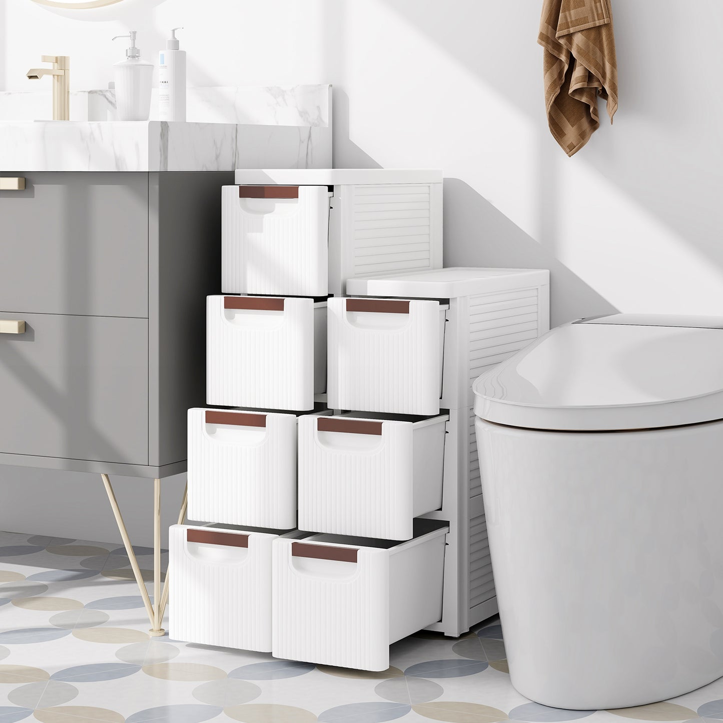3/4/5/6-Drawer Rolling Organizer Unit Narrow Storage Cabinet with Built-In Wheels for Small Space-3-Drawer
