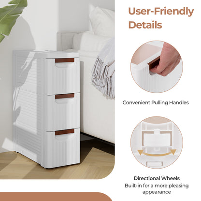 3/4/5/6-Drawer Rolling Organizer Unit Narrow Storage Cabinet with Built-In Wheels for Small Space-3-Drawer