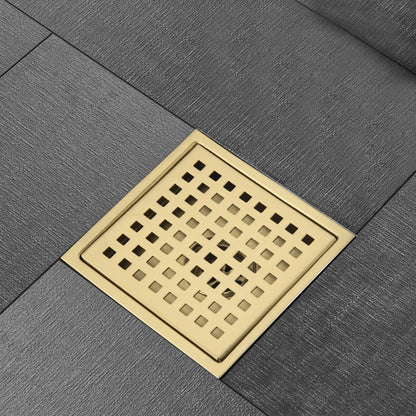 6 Inch Square Shower Floor Drain Square Shower Floor Drain with Flange,Pattern Grate Removable,Food-Grade SUS 304 Stainless Steel