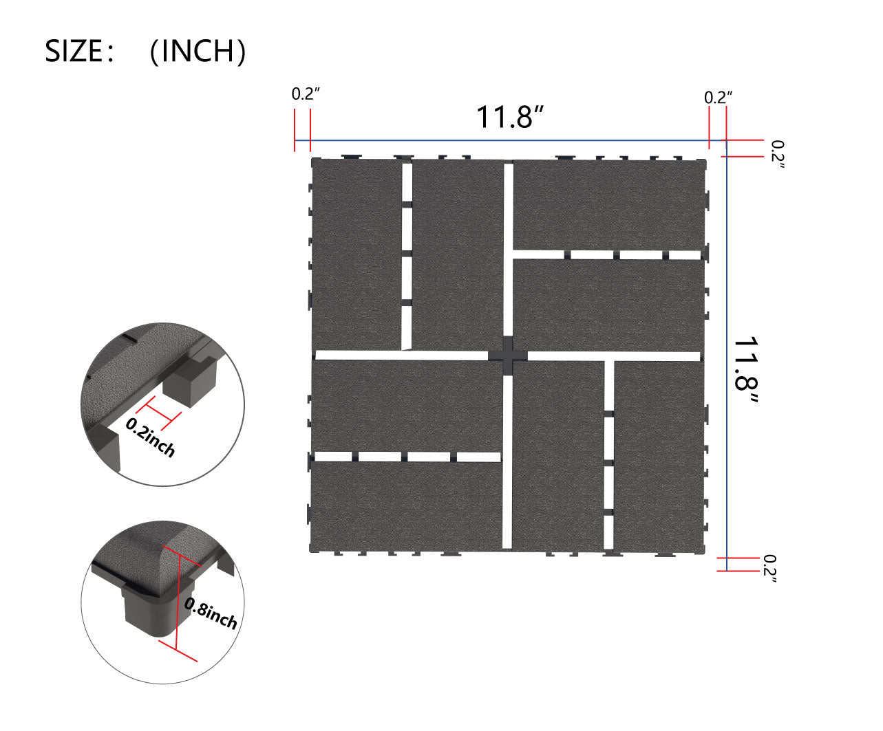 Plastic Interlocking Deck Tiles,44 Pack Patio Deck Tiles,12"x12" Square Waterproof Outdoor All Weather Use, Patio Decking Tiles for Poolside Balcony Backyard, Grey