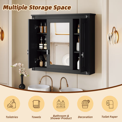 Bathroom Wall Cabinet with Mirror, Wall Mounted Medicine Cabinet with 4 Shelves, Mirrored Door Over Toilet Storage Cabinet