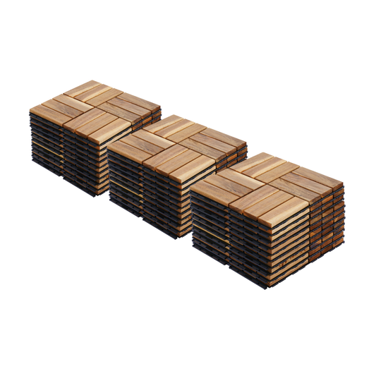 30 PCS Interlocking Deck Tiles Checker Pattern, 12" x 12" Square Yellow Acacia Hardwood Outdoor Flooring for Patio, Bancony, Pool Side