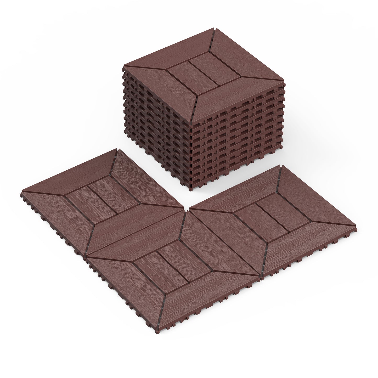 New 12 inch balcony deck tiles, DIY interlocking deck floor tiles, indoor and outdoor floor tiles, easy to install patio tiles, suitable for poolside balcony, backyard, 44 pieces  brown