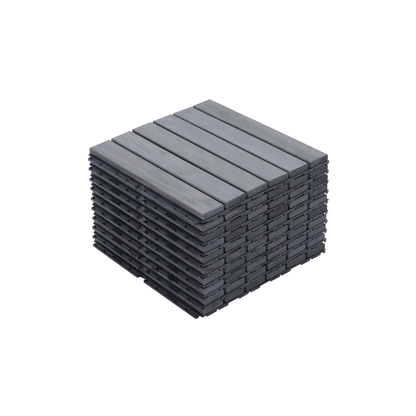 10 PCS Interlocking Deck Tiles Striped Pattern, 12" x 12" Square Light Gray Acacia Hardwood Outdoor Flooring for Patio, Bancony, Pool Side