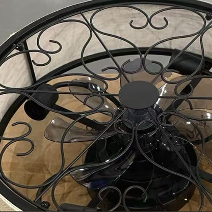 20 Inch Caged Ceiling Fans with Lights Flush Mount,Low Profile Fabric Farmhouse Bladeless Ceiling Fan with Remote, Farmhouse White Ceiling Fan for Bedroom,6 Speeds Reversible Silent Fandalier