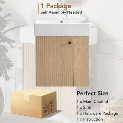 21.6" Modern Floating Bathroom Vanity with Ceramic Basin - Perfect for Small Bathrooms, Right side storage