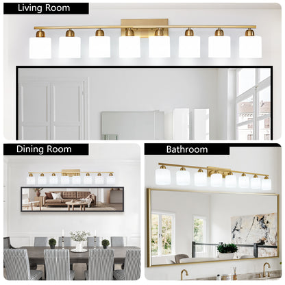 52inch Gold Bathroom Light Fixtures, Modern Bathroom Vanity Light with Milky White Glass Shade, Gold Wall Lamp Sconces for Mirror Bedroom, Living Room Hallway