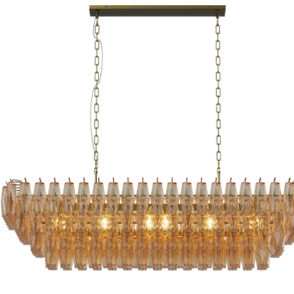 Modern Chandeliers for Dining Room, 54" Large Rectangle Gold Kitchen Chandelier Over Table, 12-Light with Smoke Glass Ceiling Lights, Farmhouse Pendant Lighting Fixture for Living Room Bedroom