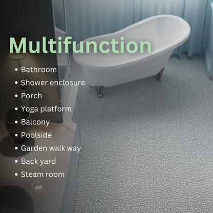 12 x 12 Inch Gray Interlocking Deck Tiles Plastic Waterproof Outdoor All Weather Anti-slip Bathroom Shower Balcony Porch Strong Weight Capacity Upto 440 LBS, Pebble Stone Pattern Pack of 12