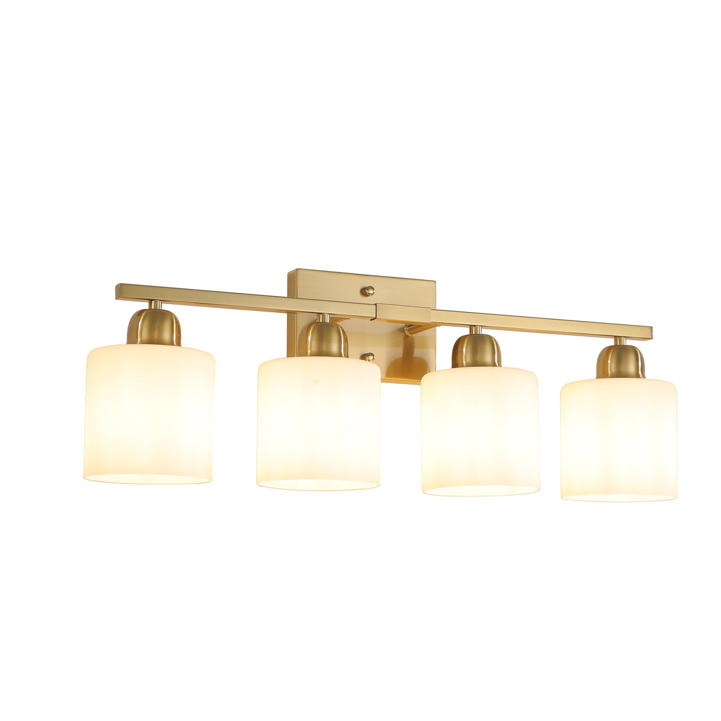 Gold Bathroom Light Fixtures, 4-Light Modern Vanity Light Over Mirror, Wall Sconces with Milky White Frosted Glass Shades, E26 Socket (Bulbs Not Included)