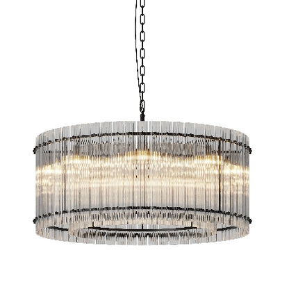 37" Modern Black Round Chandelier,2-Tier 8-Light Water Ripple Crystal Glass Chandeliers,for Dining Room,Living Room,Bedroom,High Ceiling,Foyer Entryway,Luxury Chandelier