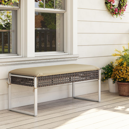 43 Inch Patio Rectangle Ottoman Pack of 2 with Metal Legs and Seat Cushion-Beige