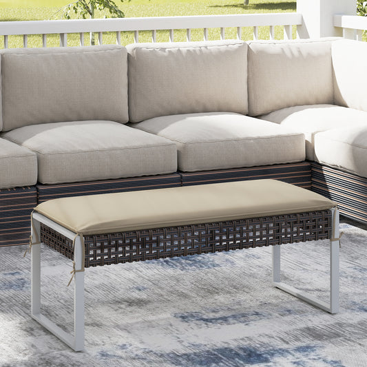 43 Inch Patio Rectangle Ottoman with Metal Legs and Seat Cushion-Beige