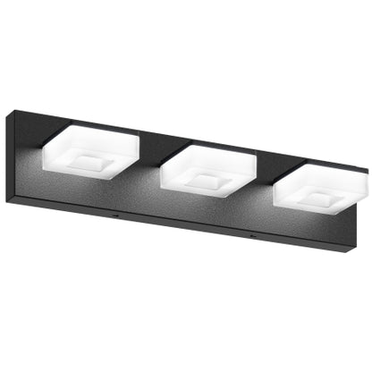 LED Modern Bathroom Vanity Light Fixtures (3-Light, 20-Inch), Matte Black Modern Acrylic Bathroom Wall Lighting Fixtures Over Mirror (Cool White 6000K)