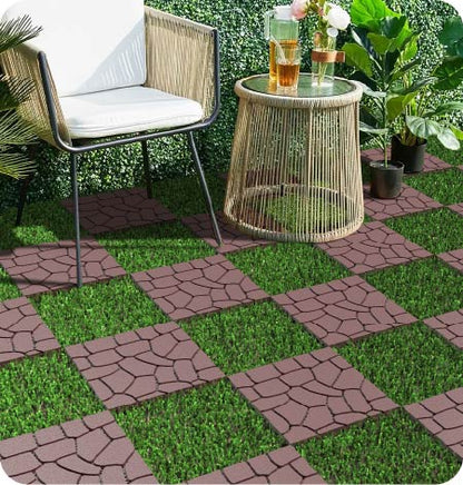 New Stone texture 12" Patio Deck Tiles, DIY Module Interlocking Decking Tiles Floor Tile,Easy and Quick Installation Court Tiles for Porch Poolside Balcony Backyard 44pcs, Brown