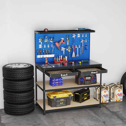48 x 24 Inch Workbench Work Table with 3 PCs Pegboard Drawer and Shelves-Navy