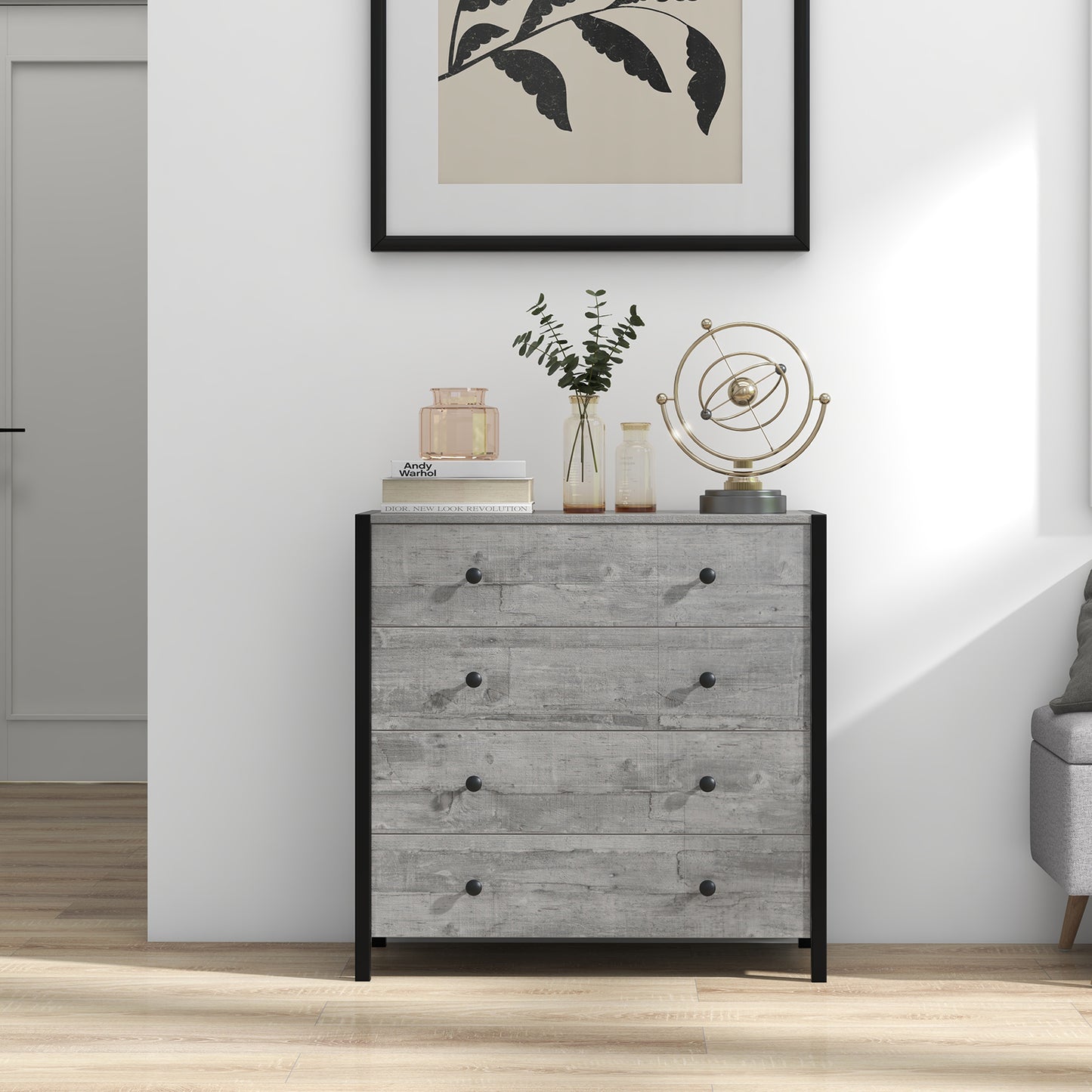 4-Drawer Dresser Modern Wooden Chest of Drawers for Bedroom Living Room-Gray