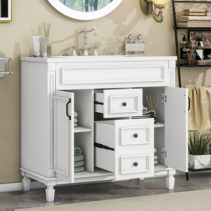 36'' Bathroom Vanity with Top Sink, Modern Bathroom Storage Cabinet with 2 Soft Closing Doors and 2 Drawers, Single Sink Bathroom Vanity