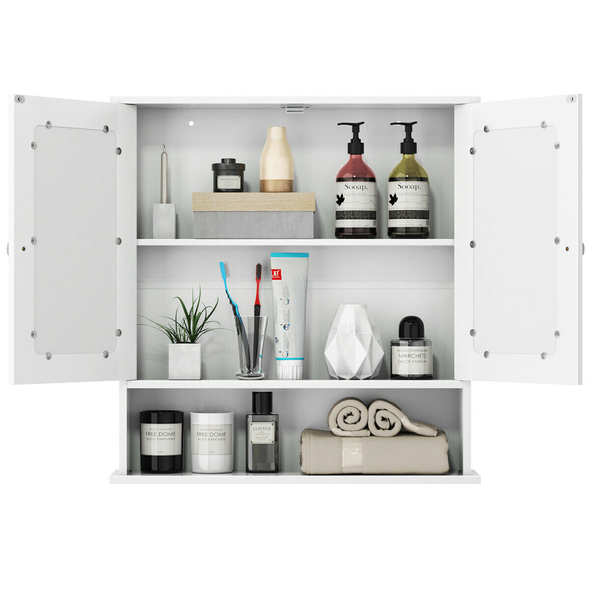 Bathroom Wall Cabinet with Double Mirror Doors