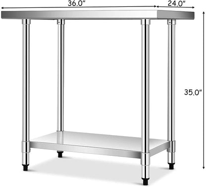 24 x 36 Inch Stainless Steel Commercial Kitchen Food Prep Table