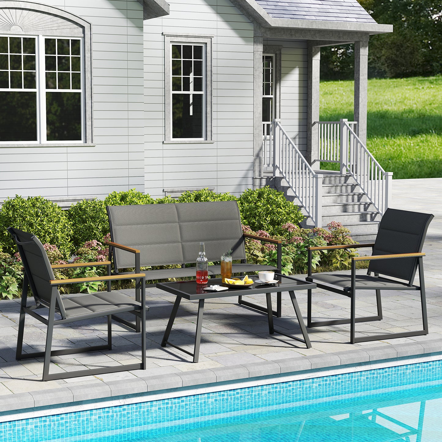 4-Piece Outdoor Conversation Patio Furniture Set-Gray