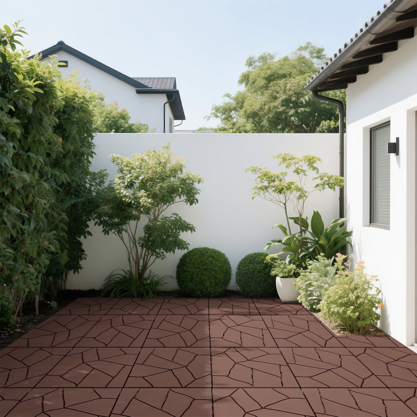 Stone Style 12" Patio Deck Tiles, DIY Module Interlocking Decking Tiles Floor Tile Outdoor and Indoor,Easy and Quick Installation Court Tiles for Porch Poolside Balcony Backyard 44pcs, Brown