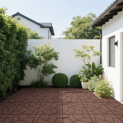Stone Style 12" Patio Deck Tiles, DIY Module Interlocking Decking Tiles Floor Tile Outdoor and Indoor,Easy and Quick Installation Court Tiles for Porch Poolside Balcony Backyard 44pcs, Brown