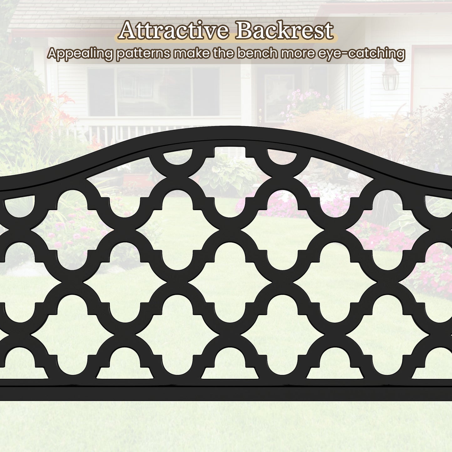 50.5 Inch Patio Bench with Curved Armrests for 2-3 People-Black
