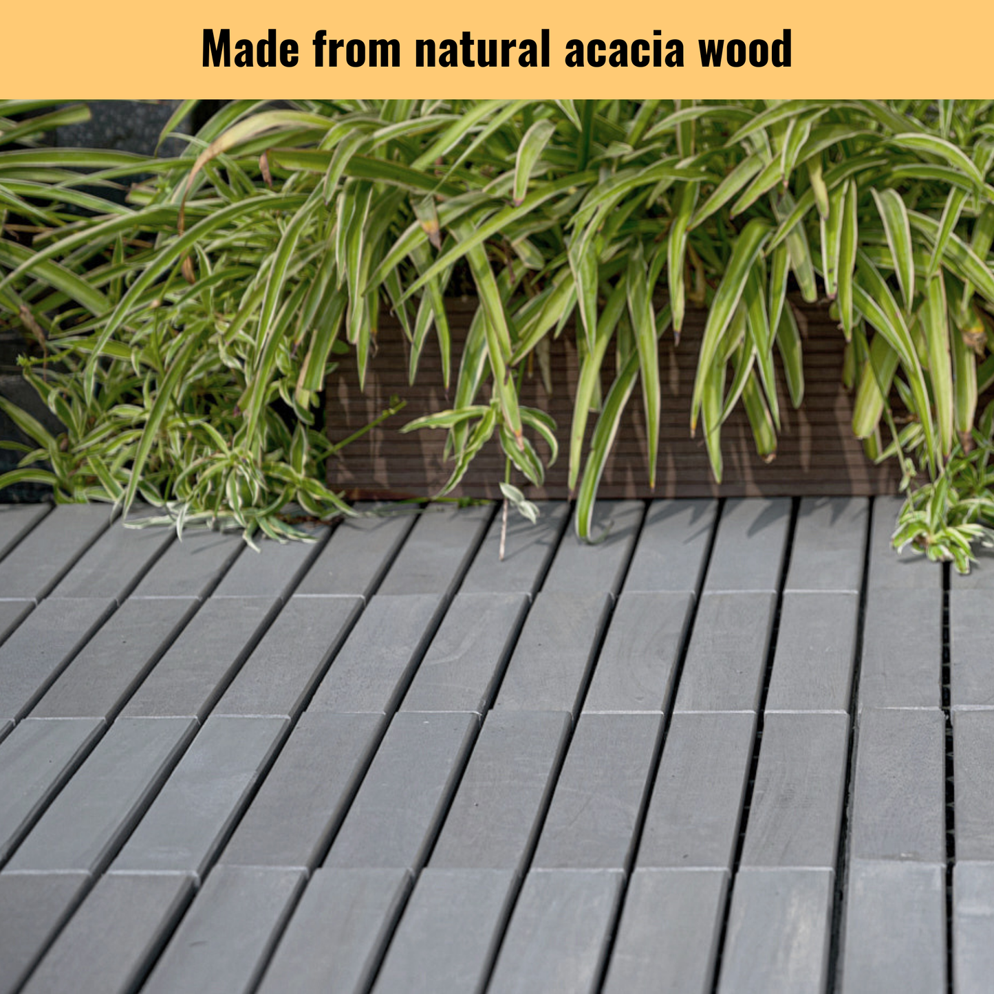10 PCS Interlocking Deck Tiles Striped Pattern, 12" x 12" Square Light Gray Acacia Hardwood Outdoor Flooring for Patio, Bancony, Pool Side