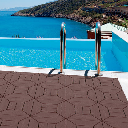 New 12 inch balcony deck tiles, DIY interlocking deck floor tiles, indoor and outdoor floor tiles, easy to install patio tiles, suitable for poolside balcony, backyard, 44 pieces  brown