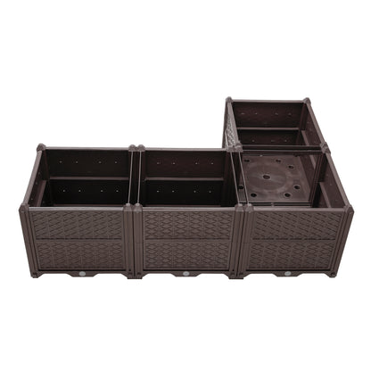 Indoor and outdoor rectangular plastic planting box; planting kit for fresh vegetables, herbs, flowers, and succulents; brown