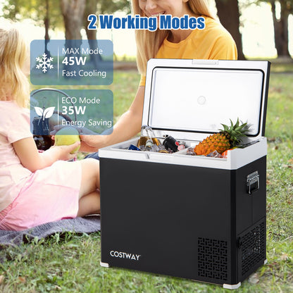 53QT Portable Dual Zone 12V Car Refrigerator Compressor Fridge Freezer for Vehicles Camping Travel-Black