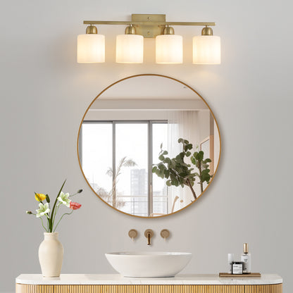 Gold Bathroom Light Fixtures, 4-Light Modern Vanity Light Over Mirror, Wall Sconces with Milky White Frosted Glass Shades, E26 Socket (Bulbs Not Included)