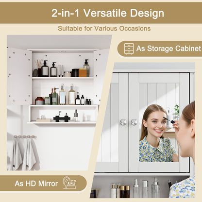 Bathroom Wall Mount Mirror Cabinet Organizer-White