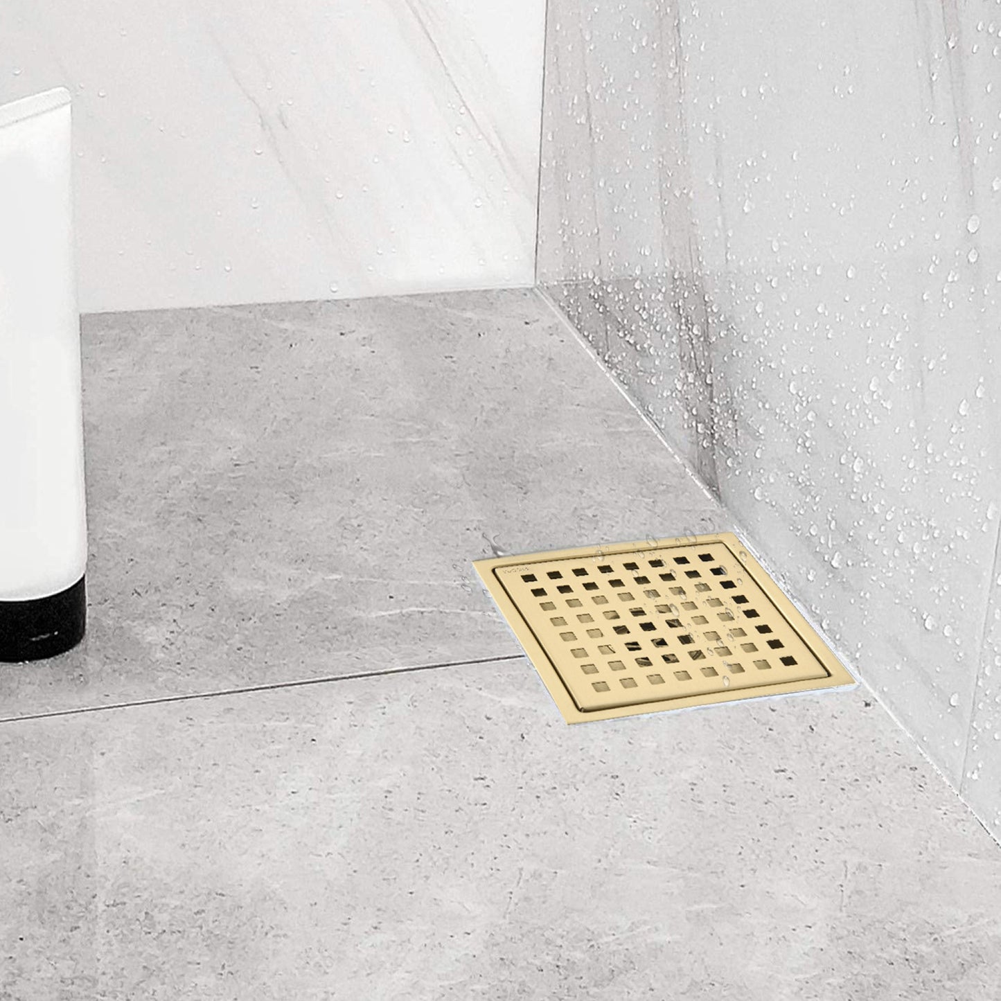 6 Inch Square Shower Floor Drain Square Shower Floor Drain with Flange,Pattern Grate Removable,Food-Grade SUS 304 Stainless Steel